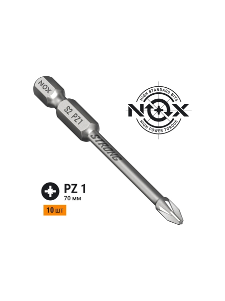 Бита торсионная STRONG (10 шт; PZ1х70 мм; бокс; E6.3) NOX 337170