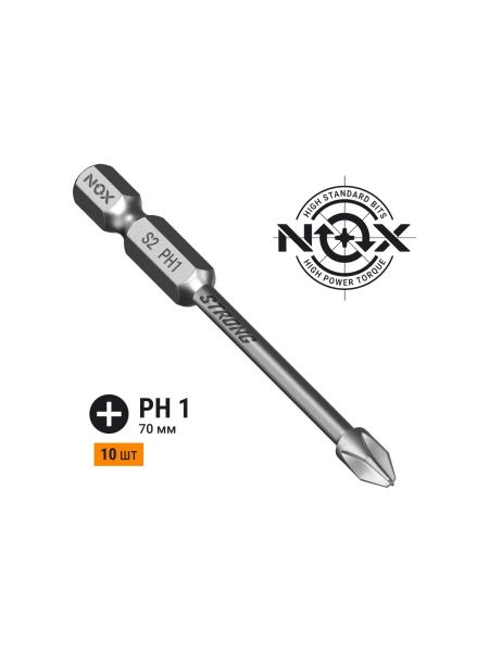 Бита торсионная STRONG (10 шт; PH1х70 мм; бокс; E6.3) NOX 336170