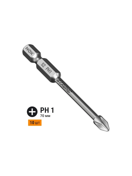 Бита торсионная STRONG (10 шт; PH1х70 мм; бокс; E6.3) NOX 336170