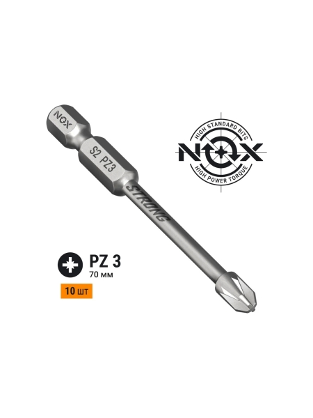 Бита TORSION STRONG PZ3, 70 мм, E6.3, 10 шт, бокс NOX 337370