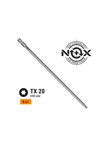 Бита NOX COREBIT Tx20-250 E6.3, 4 шт ПВХ 332225-4