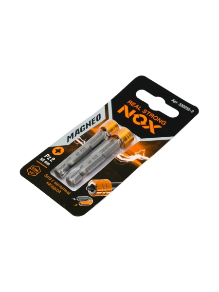 Бита с магнитной насадкой MAGNEO (2 шт; Pz2х50 мм; карта; Е6.3) NOX 330250-2