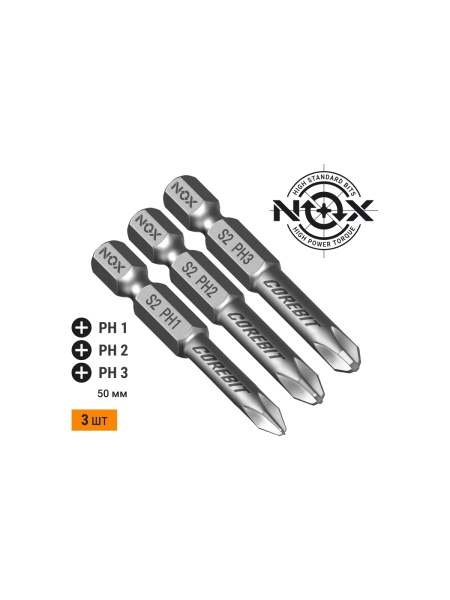 Набор бит (3 шт; Ph 1, 2, 3; 50 мм; карта; E6.3) NOX 336006