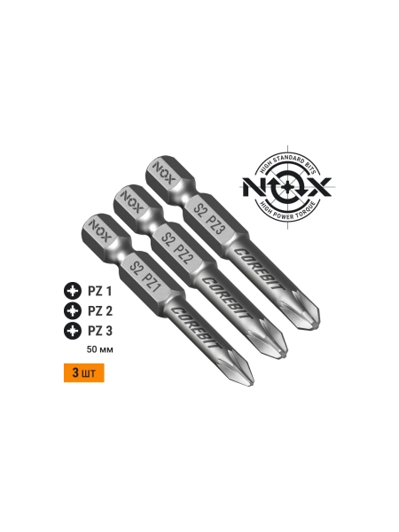 Набор бит (3 шт; Pz 1, 2, 3; 50 мм; карта; E6.3) NOX 336007