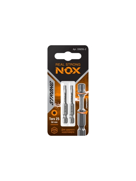Бита торсионная STRONG (2 шт; TX25х50 мм; карта; E6.3) NOX 339255-2