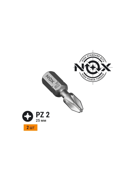 Бита торсионная STRONG (2 шт; PZ2х25 мм; карта; C6.3) NOX 337225-2