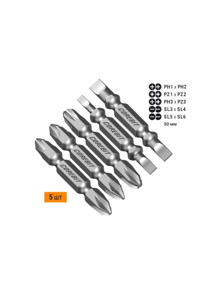 Набор бит двухсторонних (5 шт; Ph1xPh2, Pz1xPz2, Ph3xPz3, Sl3xSl4, Sl5xSl6; 50 мм; карта) NOX 336011