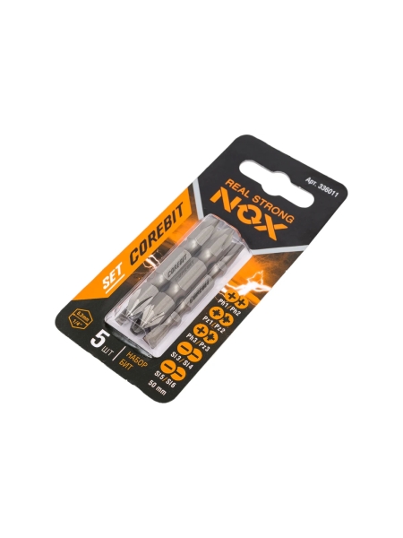 Набор бит двухсторонних (5 шт; Ph1xPh2, Pz1xPz2, Ph3xPz3, Sl3xSl4, Sl5xSl6; 50 мм; карта) NOX 336011