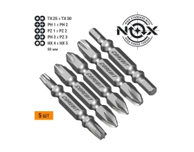 Набор бит двухсторонних (5 шт; Ph1xPh2, Pz1xPz2, Ph3хPz3, Tx25xTx30, Hex4xHex5; 50 мм; карта) NOX 336012