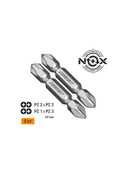 Набор бит двухсторонних (2 шт; Pz2xPz2, Pz1xPz3; 50 мм; карта) NOX 336005