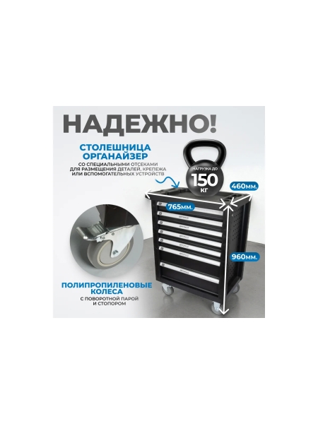 Тележка инструментальная Optimus TS-07 7 полок с набором инструментов 139 пр, пластиковая столешница OPTIMUS TS-07