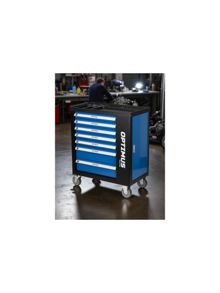 Тележка инструментальная Optimus 7 полок с набором инструментов 289 пр, пластиковая столешница OPT-917P