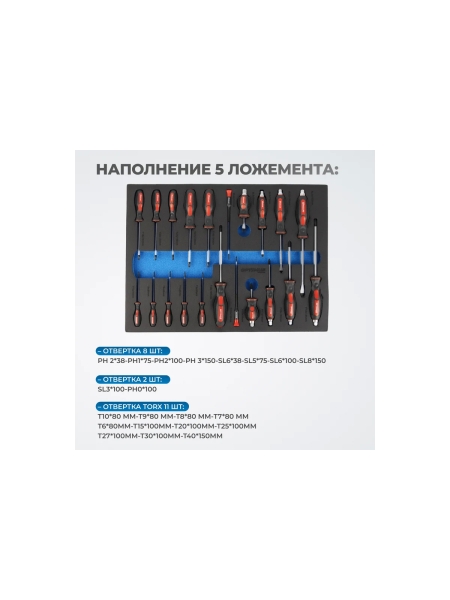 Тележка инструментальная Optimus 7 полок с набором инструментов 289 пр, пластиковая столешница OPT-917P