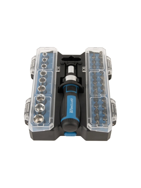 Отвертка реверсивная Optimus с набором бит и торцевых головок 36 предметом OPT-BS2036