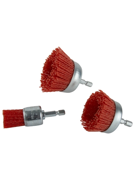 Набор нейлоновых щеток-чашек для дрели/шуруповерта, 3 шт, для зачистки ржавчины, краски, лака Optimus OPTIMUS-BR210