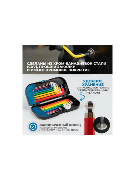 Набор шестигранников Optimus 1.5-10мм и TORX T10-T50 В кейсе, с пластиковой рукоятью 18 шт. OPT-TH1150