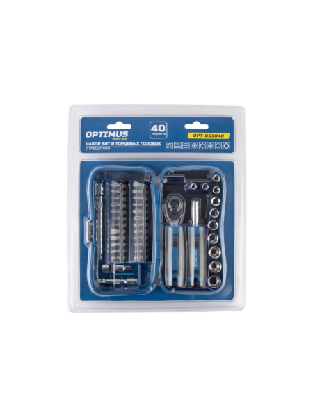 Набор бит и торцевых головок с реверсивной трещоткой OPTIMUS 40 предметов OPT-BS3040