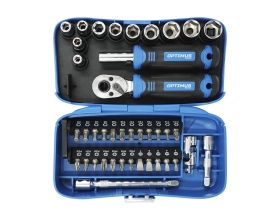 Набор бит и торцевых головок с реверсивной трещоткой OPTIMUS 40 предметов OPT-BS3040