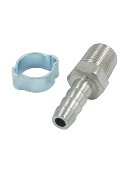 Штуцер пневматический елочка с обжимным кольцом, внешняя резьба 1/4", 8 мм Optimus OPT-72008HM