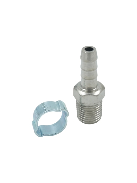 Штуцер пневматический елочка с обжимным кольцом, внешняя резьба 1/4", 8 мм Optimus OPT-72008HM