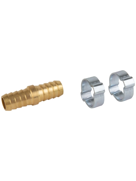 Штуцер соединительный латунный елочка-елочка 12x12 мм, 2 обжимных оцинкованных стальных хомута Optimus OPT-71212HH