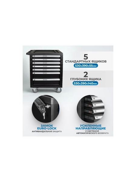 Тележка инструментальная Optimus TS-07 7 полок с набором инструментов 139 пр, пластиковая столешница OPTIMUS TS-07