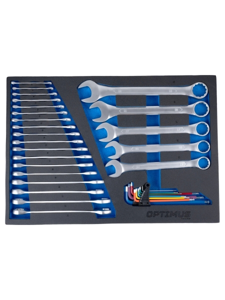 Тележка инструментальная Optimus 7 полок с набором инструментов 298 пр, металлическая столешница, красный OPT-717MR