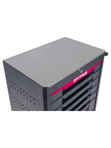 Тележка инструментальная Optimus 7 полок с набором инструментов 298 пр, металлическая столешница, красный OPT-717MR