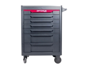 Тележка инструментальная Optimus 7 полок с набором инструментов 298 пр, металлическая столешница, красный OPT-717MR