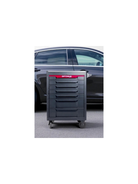 Тележка инструментальная Optimus 7 полок с набором инструментов 298 пр, металлическая столешница, красный OPT-717MR