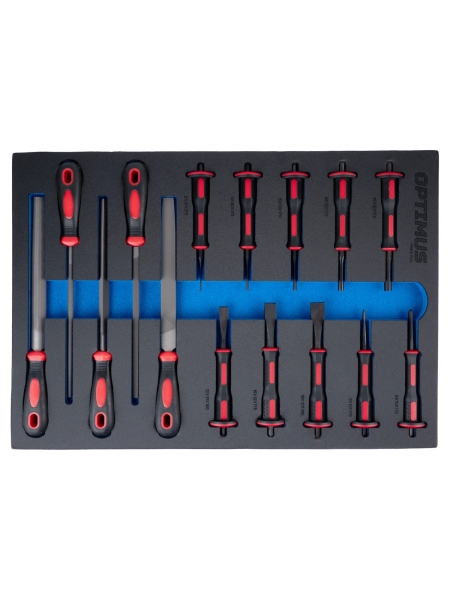 Тележка инструментальная Optimus 7 полок с набором инструментов 298 пр, металлическая столешница, красный OPT-717MR