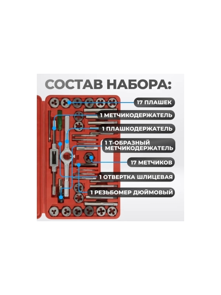 Набор метчиков и плашек Optimus 4NC40 - 1/2NF20, дюймовая резьба, 40 предметов OPT-ITDS40