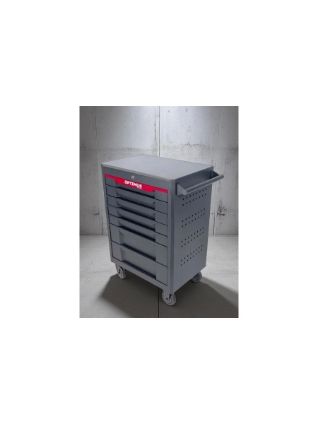 Тележка инструментальная Optimus 7 полок с набором инструментов 298 пр, металлическая столешница, красный OPT-717MR