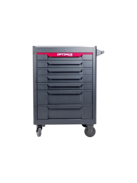 Тележка инструментальная Optimus 7 полок с набором инструментов 298 пр, металлическая столешница, красный OPT-717MR