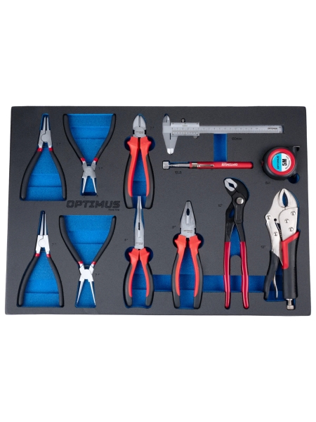 Тележка инструментальная Optimus 7 полок с набором инструментов 298 пр, металлическая столешница, красный OPT-717MR