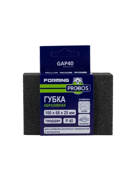 Губка абразивная шлифовальная Forming прямоугольный профиль 100x68x25 мм, P40 PROBOS GAP40