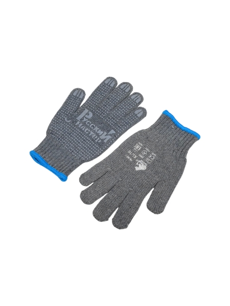 Перчатки Русский Мастер, х/б, с ПВХ, 7.5 класс, 4 нити, серые, 2 шт., улучшенное качество РМ-380518