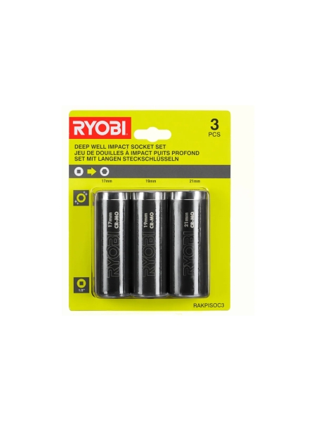 Набор торцевых головок RAKPISOC3 (3 шт; 17, 19, 21 мм; 1/2") Ryobi 5132004520