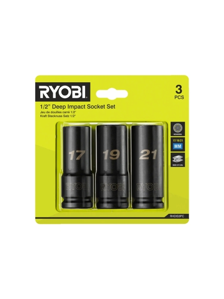 Торцевые головки 3 шт.: 17, 19, 21 мм, 1/2"DR RHDIS3PC Ryobi 5132006070