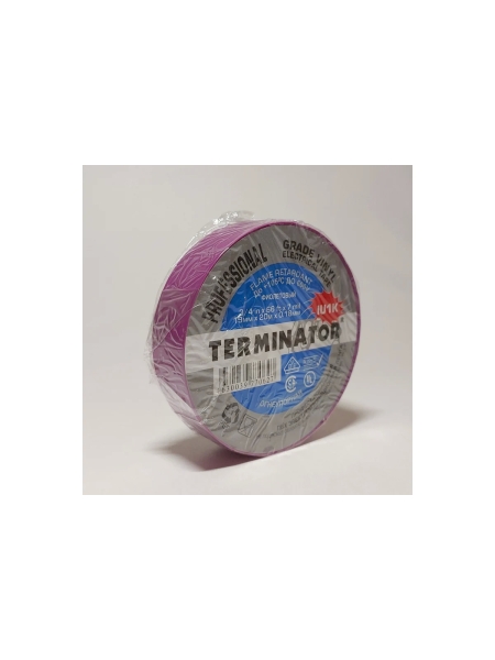 Изолента Terminator Iu1k фиолетовая, ПВХ, огнеупорная, всепогодная, 0.18 мм, 19 мм, 20 м 2000827
