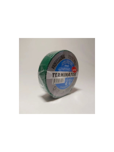 Изолента Terminator Iu1k зеленая, ПВХ, огнеупорная, всепогодная, 0.18 мм, 19 мм, 20 м 2000825