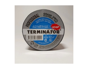 Изолента Terminator Ic6p черная, ПВХ, супер премиум класса, огнеупорная, самозатухающая, всепогодная, 0.18 мм, 19 мм, 20 м 2000326