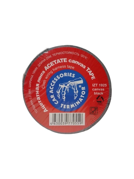 Тканевая ацетатная изолента Terminator Izt 1925 canvas черная, 19мм х 25м, толщина 0,2мм, огнеупорная 20008328