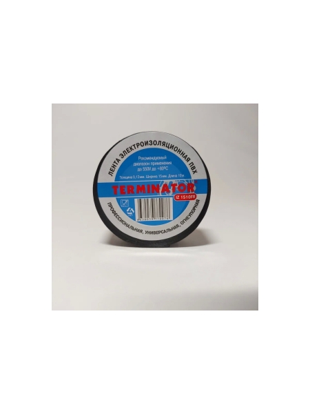 Изолента Terminator Iz 1510fr черная, ПВХ, огнеупорная, 0.13 мм, 15 мм, 10 м 7000001