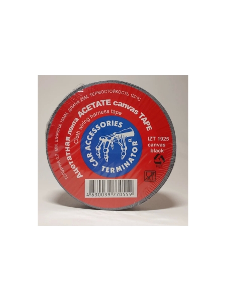 Тканевая ацетатная изолента Terminator Izt 1925 canvas черная, 19мм х 25м, толщина 0,2мм, огнеупорная 20008328