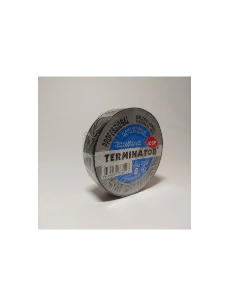 Изолента Terminator Ic6p черная, ПВХ, супер премиум класса, огнеупорная, самозатухающая, всепогодная, 0.18 мм, 19 мм, 20 м 2000326