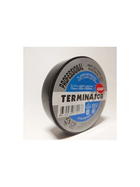 Профессиональная изолента Terminator Ica8p огнеупорная, всепогодная, 0.22 мм, 19 мм, 20 м 2000327