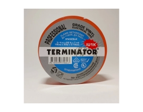 Изолента Terminator Iu1k оранжевая, ПВХ, огнеупорная, всепогодная, 0.18 мм, 19 мм, 20 м 2000823