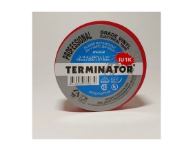Изолента Terminator Iu1k красная ПВХ, огнеупорная, всепогодная, 0.18 мм, 19 мм, 20 м 2000822