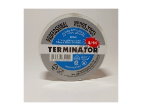 Изолента Terminator Iu1k белая, ПВХ, огнеупорная, всепогодная, 0.18 мм, 19 мм, 20 м 2000828